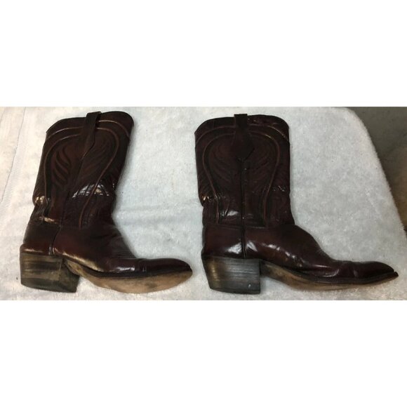 DAN POST VINTAGE BLACK CHERRY LEATHER BOOTS SQ. TOE SZ. 9 B MADE IN SPAIN - Picture 4 of 9